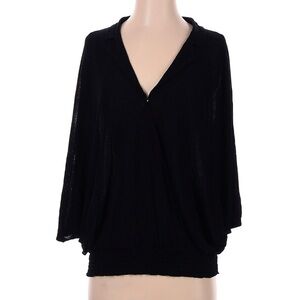 Anthropologie Black Blouse with V-Neck and Relaxed Fit